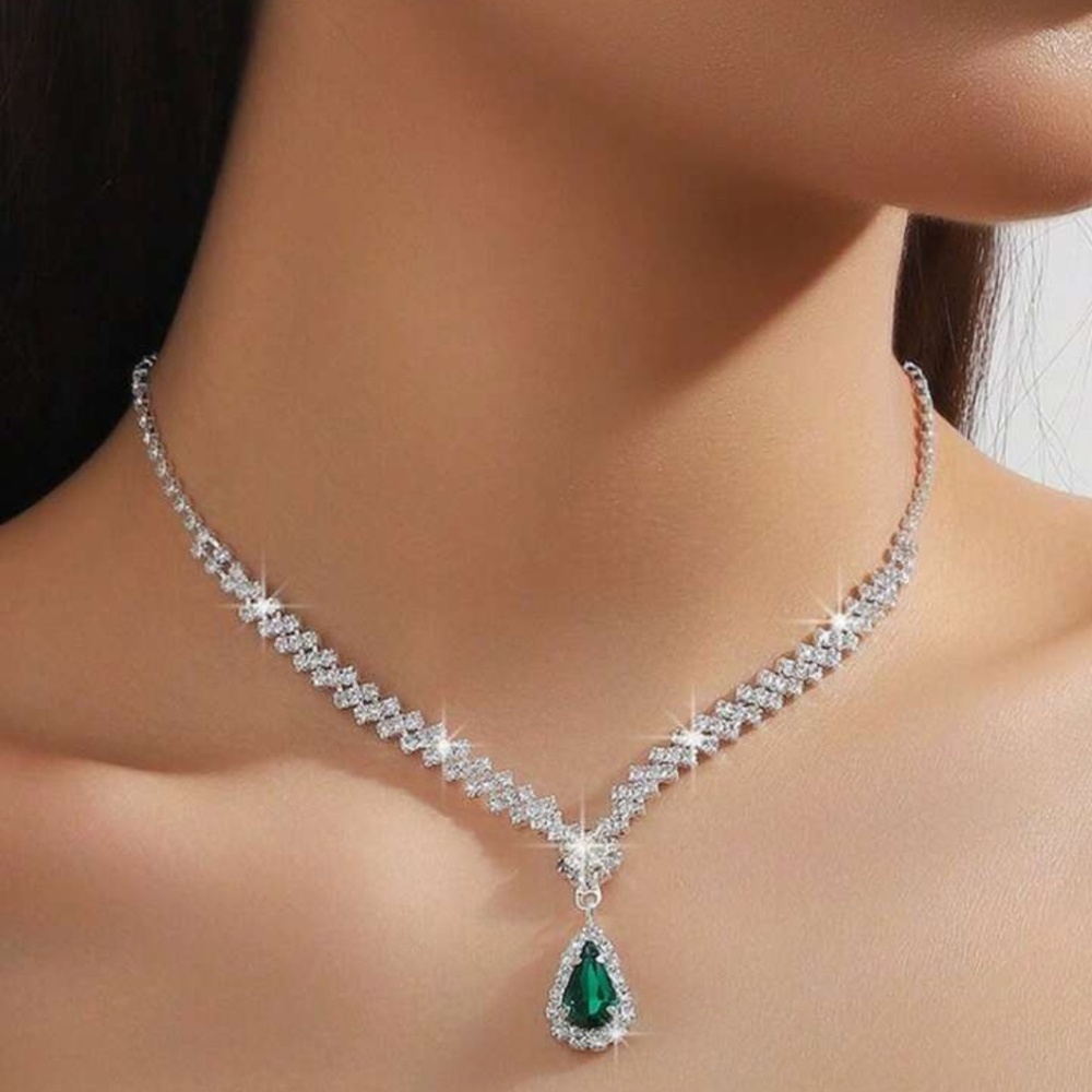 ✨ 3pcs/Set Teardrop Design Bridal Women's Heart Crystal Necklace Set, Sexy 🎁